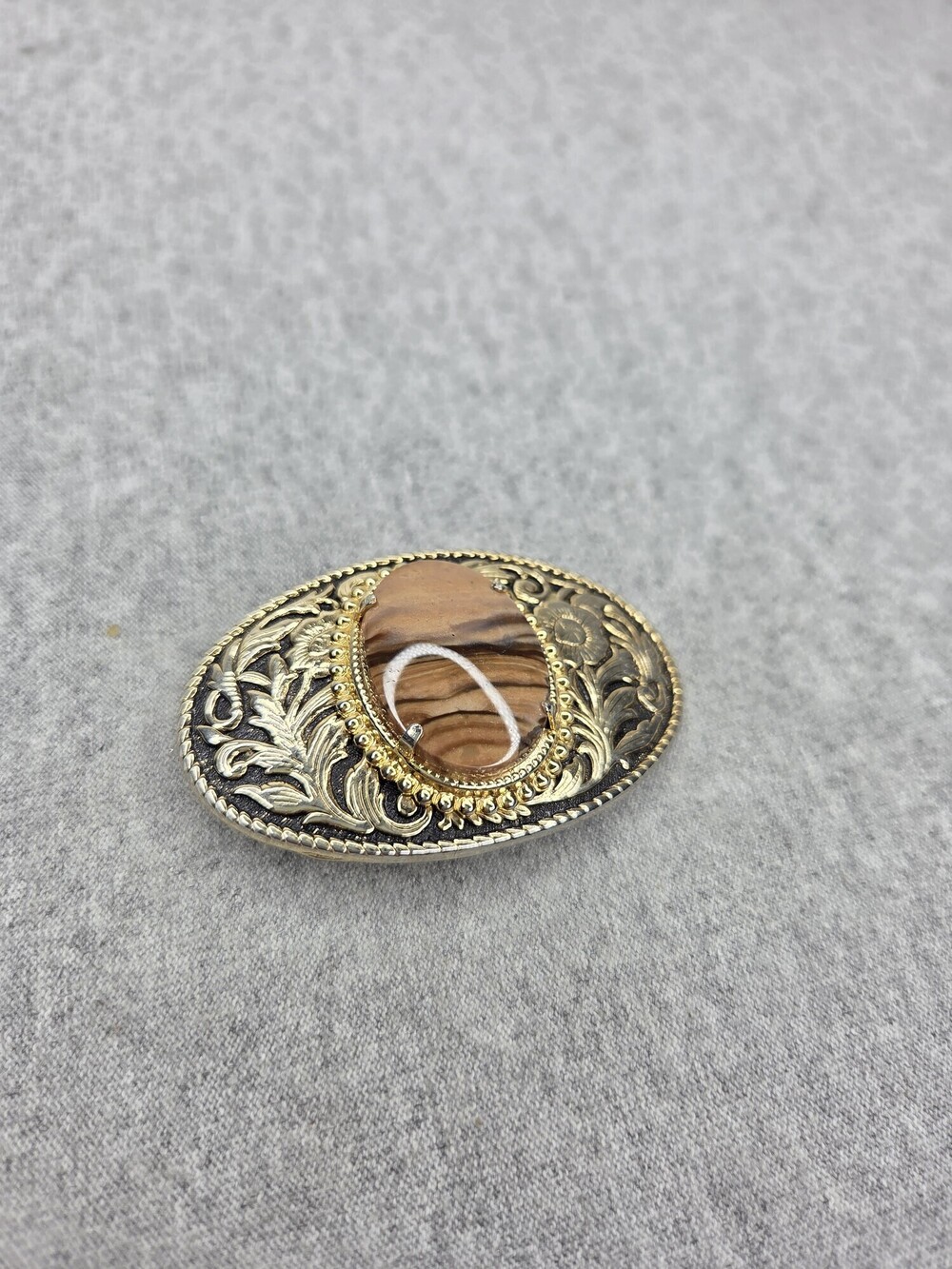Vintage Jasper Agate Stone Belt Buckle Silver Gold Tone Western Oval Womens - Picture 2 of 9